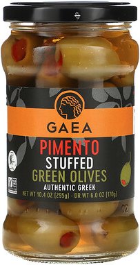Gaea, Mit Piment gefüllte grüne Oliven, 295 g (10,4 oz.)