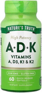 Nature's Truth, Vitamins A, D, K, Vitamine A, D, K, hohe Wirksamkeit, 60 Weichkapseln mit schneller Freisetzung