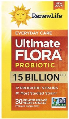 Renew Life, Ultimate Flora™, Probiotikum, 15 Milliarden KBE, 30 vegane Kapseln mit verzögerter Freisetzung