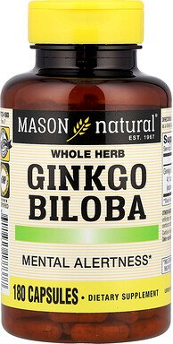 Mason Natural, Whole Herb Ginkgo Biloba, Ginkgo Biloba, ganzes Kraut, 180 Kapseln (125 mg pro Kapsel)
