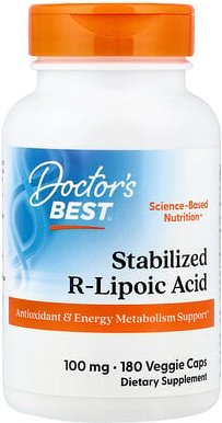 Doctor's Best, Stabilized R-Lipoic Acid, stabilisierte R-Liponsäure, 100 mg, 180 pflanzliche Kapseln