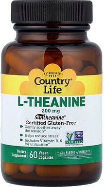 Country Life, L-Theanine, L-Theanin, 200 mg, 60 vegane Kapseln