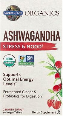 Garden of Life, Organics, Ashwagandha, Ergänzungsmittel mit Ashwagandha, 60 vegane Tabletten (600 mg pro Tablette)