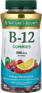Nature's Bounty, B-12 Gummies, B-12-Fruchtgummis, Himbeere, gemischte Beeren und Orange, 160 Fruchtgummis