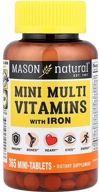 Thumbnail - Mason Natural, Mini Multi Vitamins with Iron, 365 Mini-Tabletten
