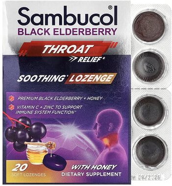 Thumbnail - Sambucol, Black Elderberry, Rachenlinderung, beruhigende Lutschtabletten mit Honig, 20 Weichlutschtabletten