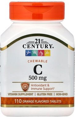 21st Century, Chewable C, Vitamin C-Kautabletten, Orangengeschmack, 500 mg, 110 Tabletten