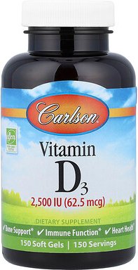 Carlson, Vitamin D3, 2.500 IE (62,5 mcg), 150 Weichkapseln