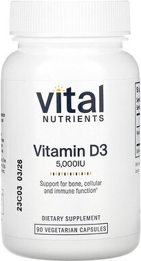 Vital Nutrients, Vitamin D3, 5.000 IU, 90 vegetarische Kapseln