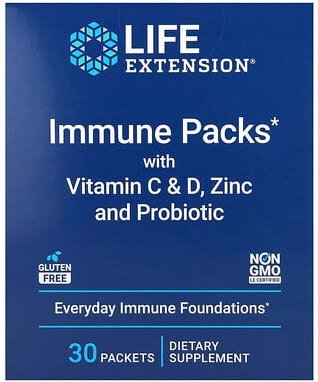 Thumbnail - Life Extension, Immune Packs With Vitamin C & D, Zinc And Probiotic, Vitamin C und D, Zink und Probiotika für das Immuns...