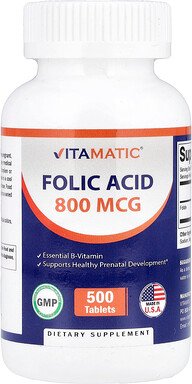 Vitamatic, Folic Acid, Folsäure, 800 mcg, 500 Tabletten