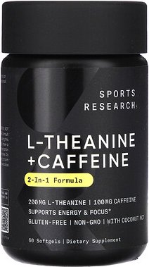 Thumbnail - Sports Research, L-Theanine & Caffeine, L-Theanin und Koffein, 2-in-1-Formel, 60 Weichkapseln