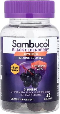 Sambucol, Black Elderberry, verbesserte Immun-Fruchtgummis + Vitamin C + Zink, 45 Fruchtgummis