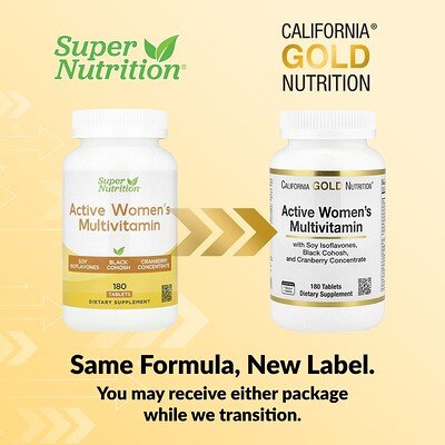 Thumbnail - California Gold Nutrition, Active Women's Multivitamin with Black Cohosh, Soy Isoflavones, and Cranberry Concentrate, Mu...