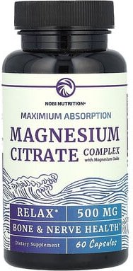 Nobi Nutrition, Magnesiumcitrat-Komplex mit Magnesiumoxid, maximale Absorption, 500 mg, 60 Kapseln