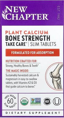 New Chapter, Pflanzliches Calcium, Knochenstärke, Vorsicht, 60 vegetarische, schlanke Tabletten