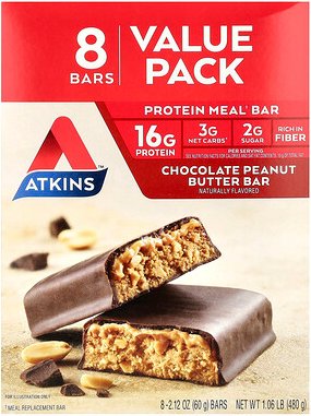 Atkins, Protein Meal Riegel, Schokolade-Erdnussbutter, 8 Riegel, 60 g (2,12 oz.)