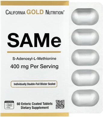 Thumbnail - California Gold Nutrition, SAMe (Disulfate Tosylate), SAMe (Disulfat-Tosylat), 400 mg, 60 magensaftresistente Tabletten