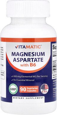 Vitamatic, Magnesiumaspartate with B6, Magnesiumaspartat mit B6, 90 pflanzliche Kapseln