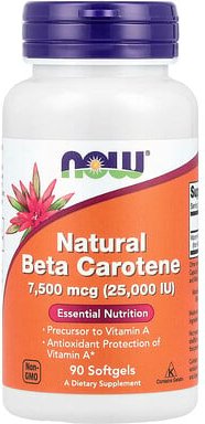 NOW Foods, Natural Beta-Carotene, natürliches Betacarotin, 7.500 IU (25.000 IU), 90 Weichkapseln