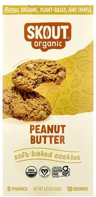 Skout Organic, Soft-Baked Cookies, Soft-Baked Cookies, Erdnussbutter, 5 Beutel, je 2 Kekse (24 g).