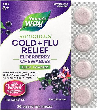 Nature's Way, Sambucus®, Cold + Flu Relief, Linderung von Erkältung und Grippe, Holunder-Kautabletten, ab 6 Jahren, Beer...