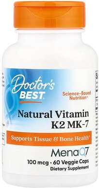 Doctor's Best, Natural Vitamin K2 MK-7 with MenaQ7, natürliches Vitamin K2 MK-7 mit MenaQ7, 100 mcg, 60 vegetarische Kap...
