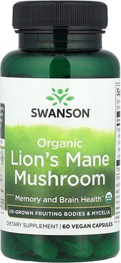 Swanson, Organic Lion's Mane Mushroom, Bio-Löwenmähne-Pilz, 60 vegane Kapseln (500 mg pro Kapsel)