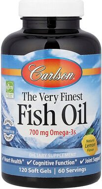 Carlson, The Very Finest Fish Oil, feines Fischöl, natürlicher Zitronengeschmack, 120 Weichkapseln