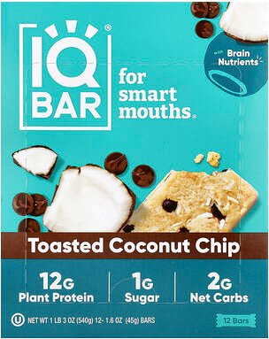 IQBAR, Plant Protein Bars, Plant Protein Bars, geröstete Kokosnuss-Chips, 12 Riegel, je 45 g (1,6 oz.).