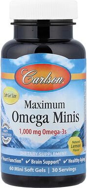 Carlson, Maximum Omega Minis, Omega-Miniatur, natürlicher Zitronengeschmack, 60 Mini-Weichkapseln (500 mg pro Weichkapse...