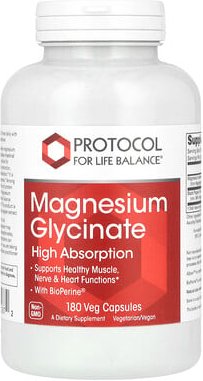Protocol for Life Balance, Magnesium Glycinate, High Absorption, 180 Veg Capsules
