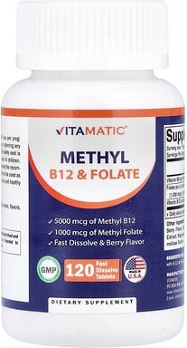 Vitamatic, Methyl B12 & Folate, Methyl-B12 und Folat, Beere, 120 schnell auflösende Tabletten