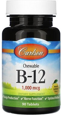 Carlson, Vitamin B12 zum Kauen, Zitrone, 1.000 mcg, 90 Tabletten