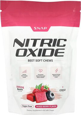 Thumbnail - Snap Supplements, Nitric Oxide Beet Soft Chews, Nitric Oxide Beet Soft Chews, zuckerfrei, gemischte Beeren, 60 weiche Ka...