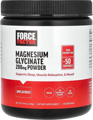 Force Factor, Magnesium Glycinate Powder, Unflavored, Magnesiumglycinatpulver, geschmacksneutral, 140 g (4,94 oz.)