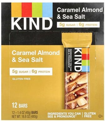 KIND Bars, Nüsse & Gewürze, Karamell-Mandel & Meersalz, 12 Riegel, je 40g