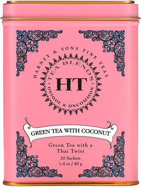 Harney & Sons, HT Tea Blends, Green Tea with Coconut, Grüner Tee mit Kokosnuss, 20 Teebeutel, 40 g (1,4 oz.)