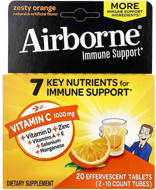 AirBorne, Supplement zur Unterstützung des Immunsystems, würzige Orange, 2 Tuben, je 10 Brausetabletten