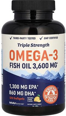 Thumbnail - MAV Nutrition, Omega-3 Fish Oil, Triple Strength, Omega-3-Fischöl, dreifache Wirkstärke, natürlicher Zitronengeschmack, ...