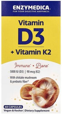 Enzymedica, Vitamin D3 + Vitamin K2, 60 Kapseln