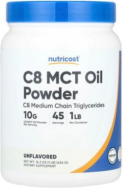 Nutricost, C8 MCT Oil Powder, C8 MCT-Ölpulver, geschmacksneutral, 454 g (1 lb.)