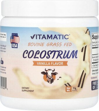 Vitamatic, Bovine Grass Fed Colostrum, Vormilch von grasgefütterten Rindern, Vanille, 72 g (2,53 oz.)