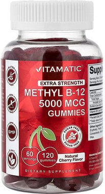 Vitamatic, Methyl B-12 Gummies, Methyl-B-12-Fruchtgummis, natürliche Kirsche, 120 Fruchtgummis (2.500 mcg pro Fruchtgumm...