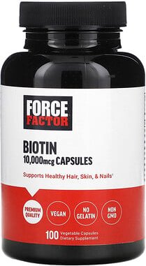 Force Factor, Biotin, 10.000 mcg, 100 pflanzliche Kapseln