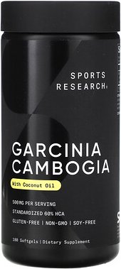 Sports Research, Garcinia Cambogia with Coconut Oil, Malabar-Tamarinde mit Kokosnussöl, 500 mg, 180 Weichkapseln