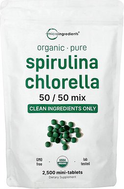 Micro Ingredients, Organic Spirulina Chlorella, Bio-Spirulina und Chlorella, 2.500 Mini-Tabletten