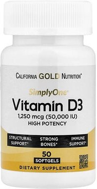 Thumbnail - California Gold Nutrition, SimplyOne®, Vitamin D3, 1.250 mcg (50.000 IU), 50 Weichkapseln