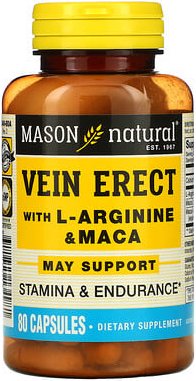 Mason Natural, Aufrechte Vene mit L-Arginin und Maca, 80 Kapseln