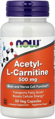 NOW Foods, Acetyl-L-Carnitine, Acetyl-L-Carnitin, 500 mg, 50 pflanzliche Kapseln